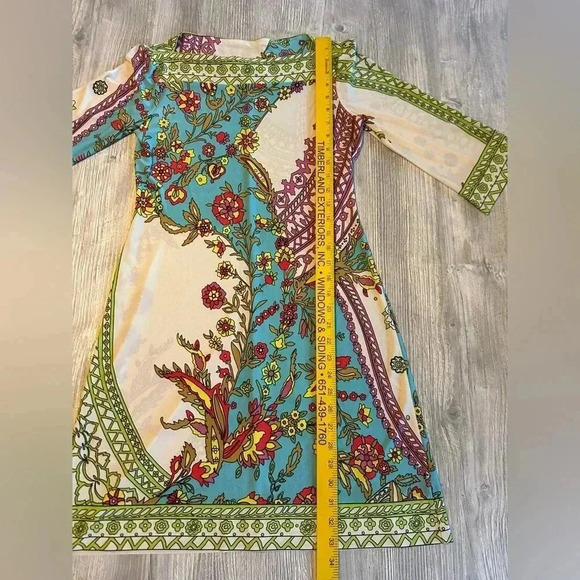 Donna Morgan Dress Abstract Floral Print Pastel Colors Boat Neck Stretch Size 4 - Picture 6 of 8